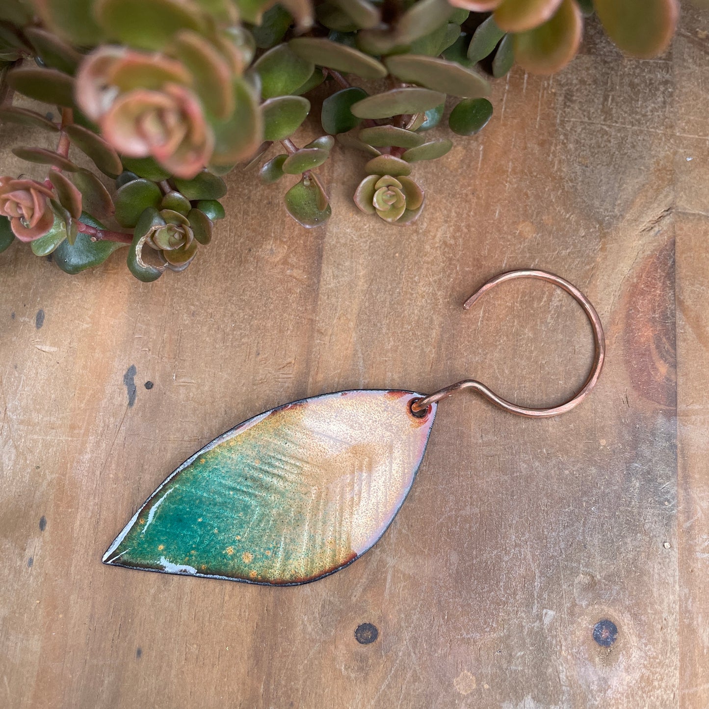 Peach & Turquoise Leaf Ornament