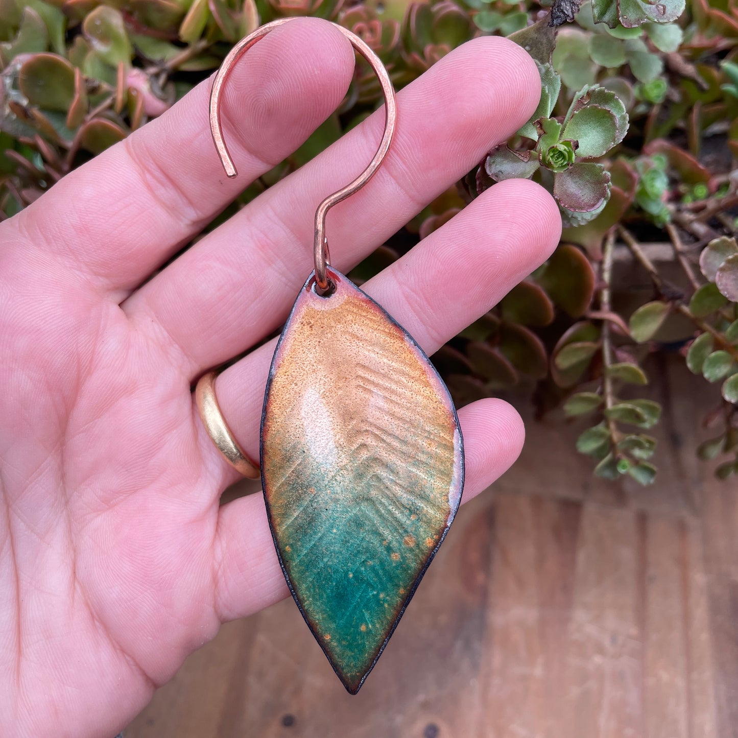 Peach & Turquoise Leaf Ornament