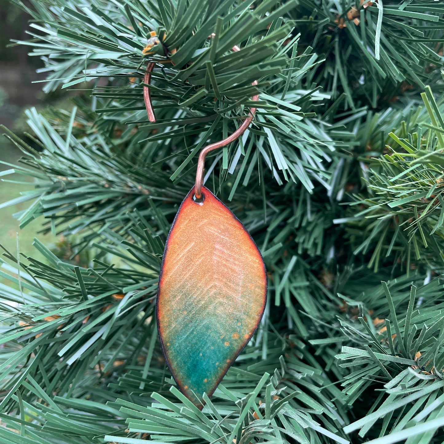 Peach & Turquoise Leaf Ornament