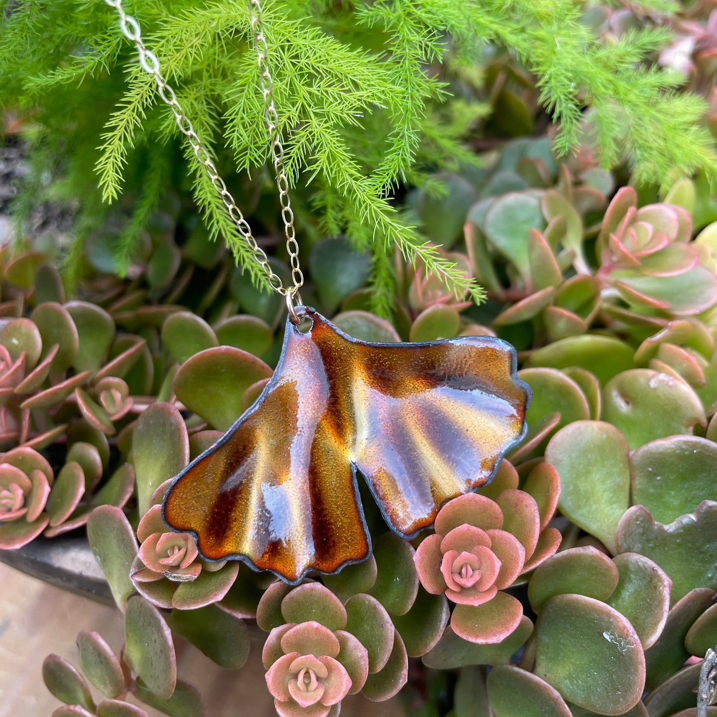 Golden Brown Ginkgo Leaf Necklace