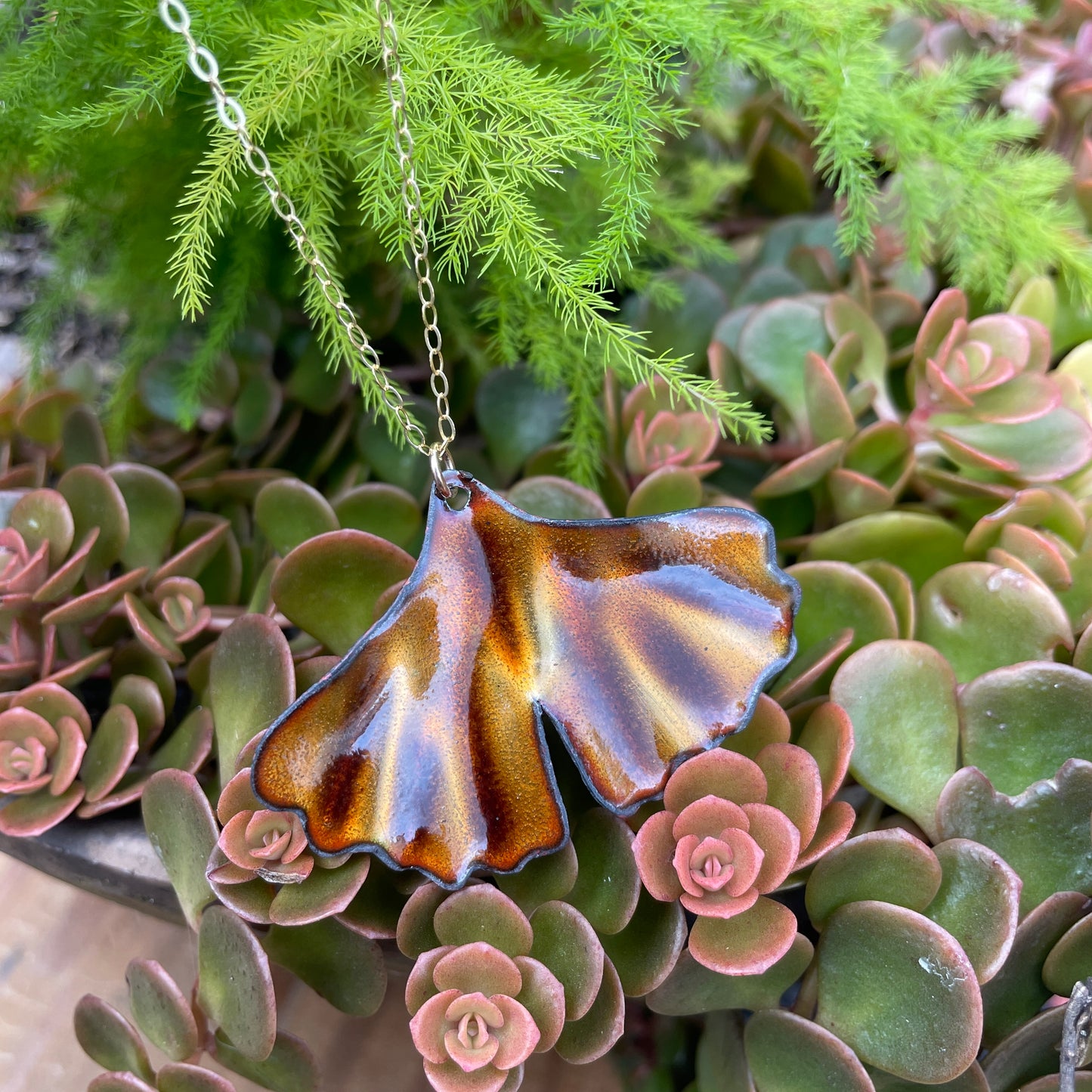 Golden Brown Ginkgo Leaf Necklace