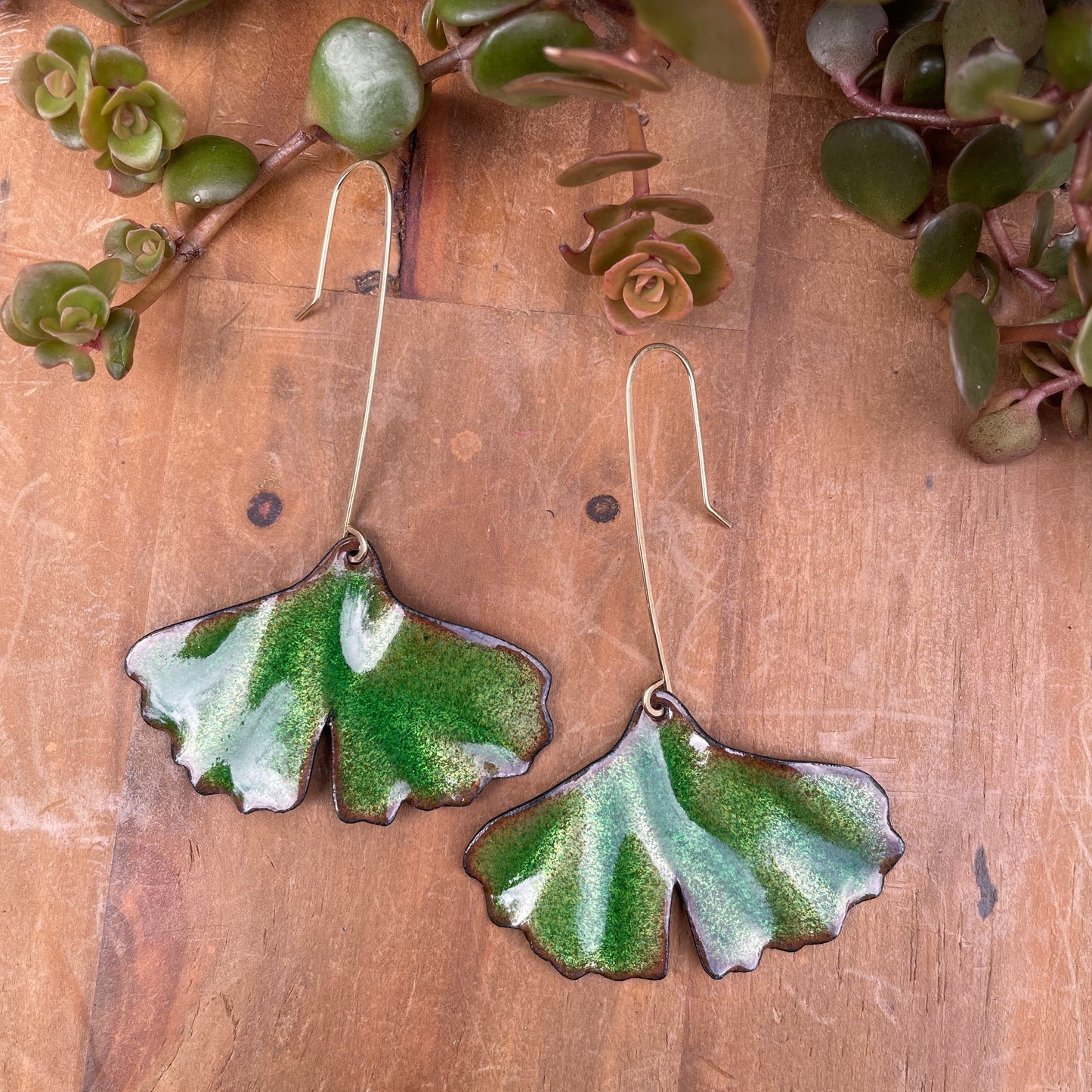 Green Ginkgo Leaf Earrings