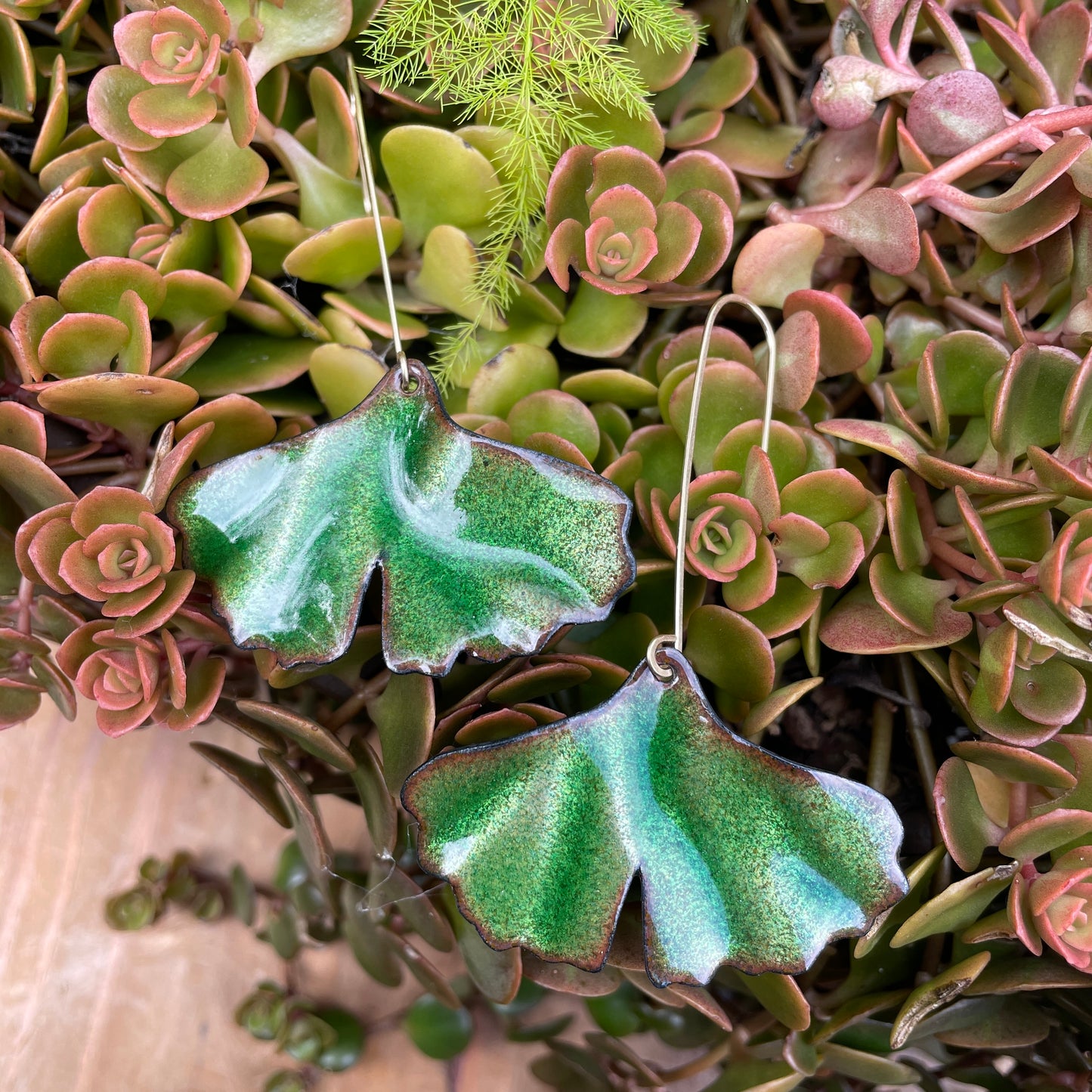 Green Ginkgo Leaf Earrings