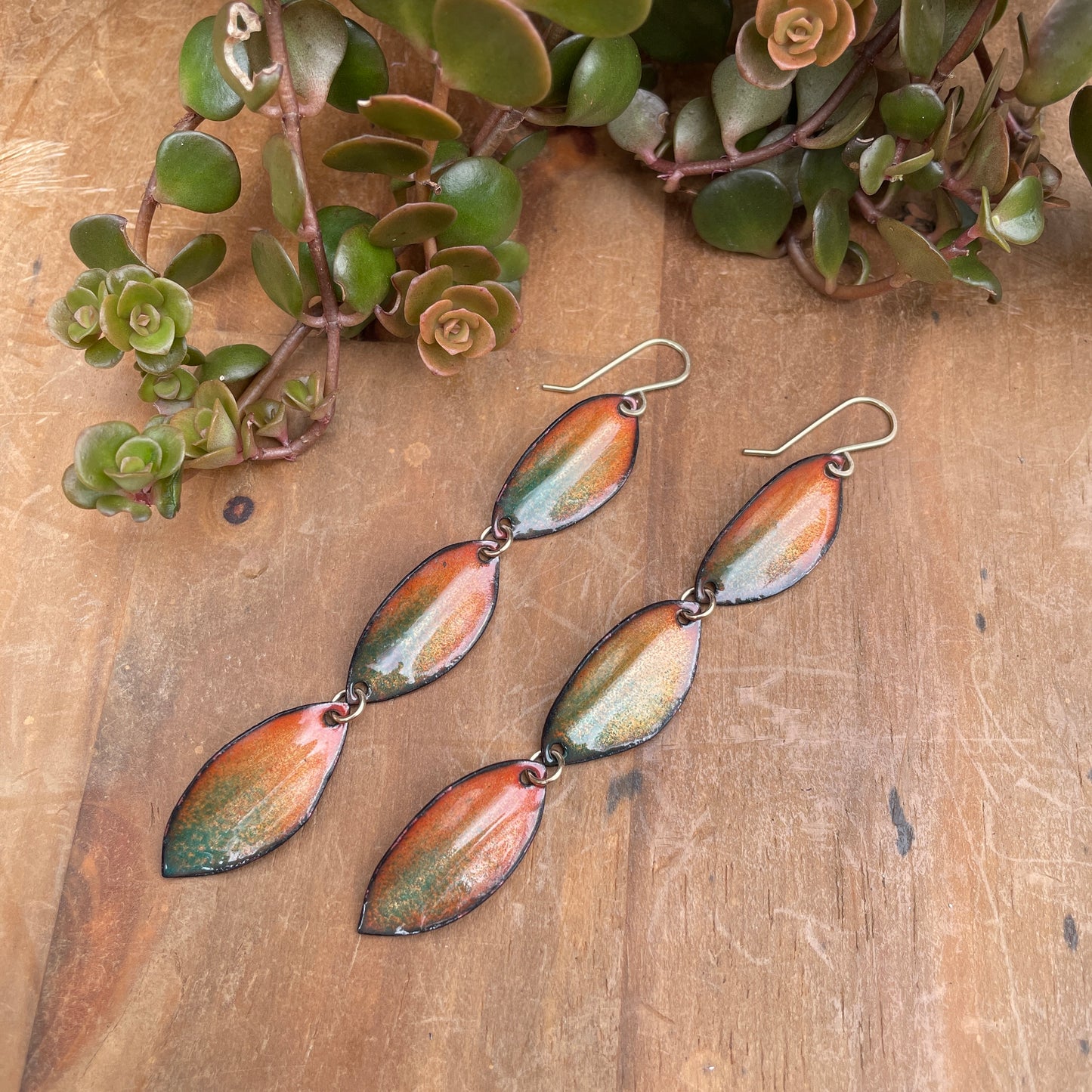 Triple Peach & Turquoise Autumn Leaf Earrings