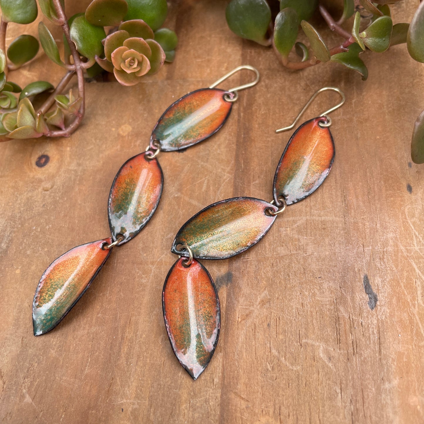 Triple Peach & Turquoise Autumn Leaf Earrings