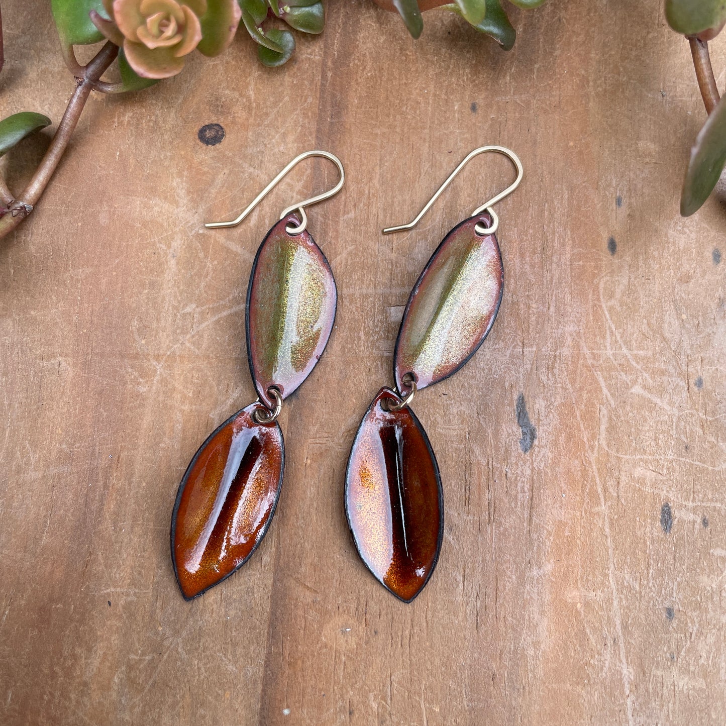 Double Olive & Brown Autumn Leaf Earrings
