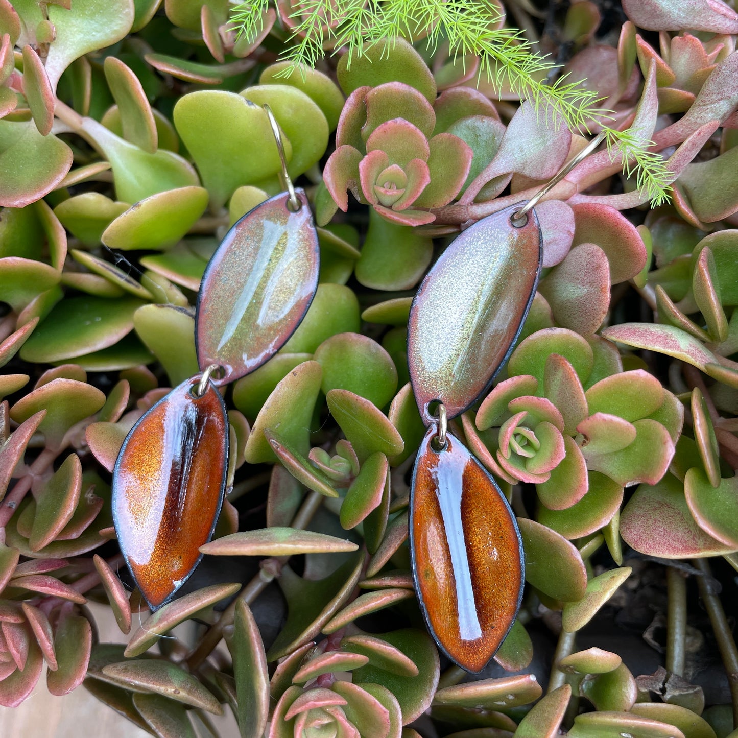 Double Olive & Brown Autumn Leaf Earrings