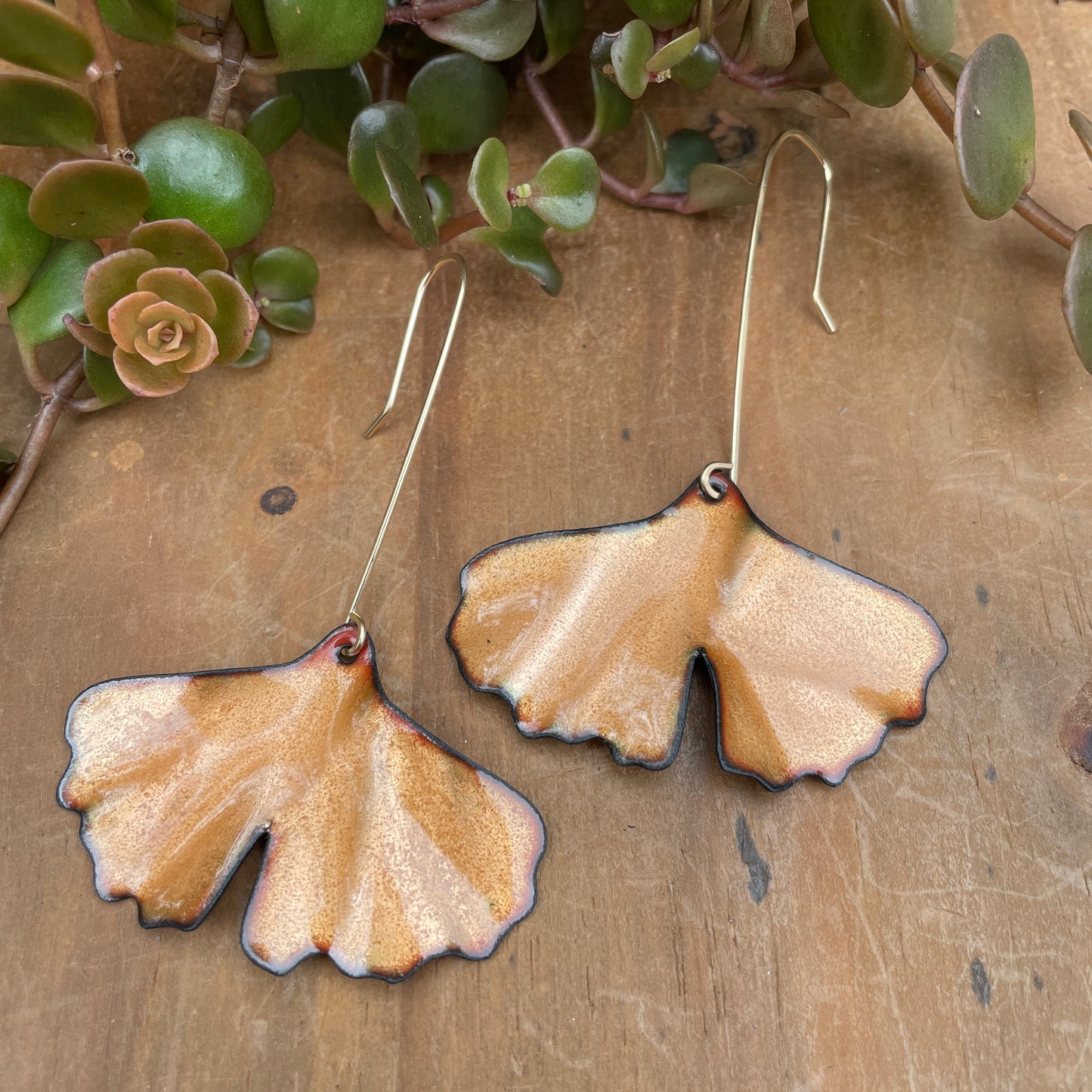Peach Ginkgo Leaf Earrings