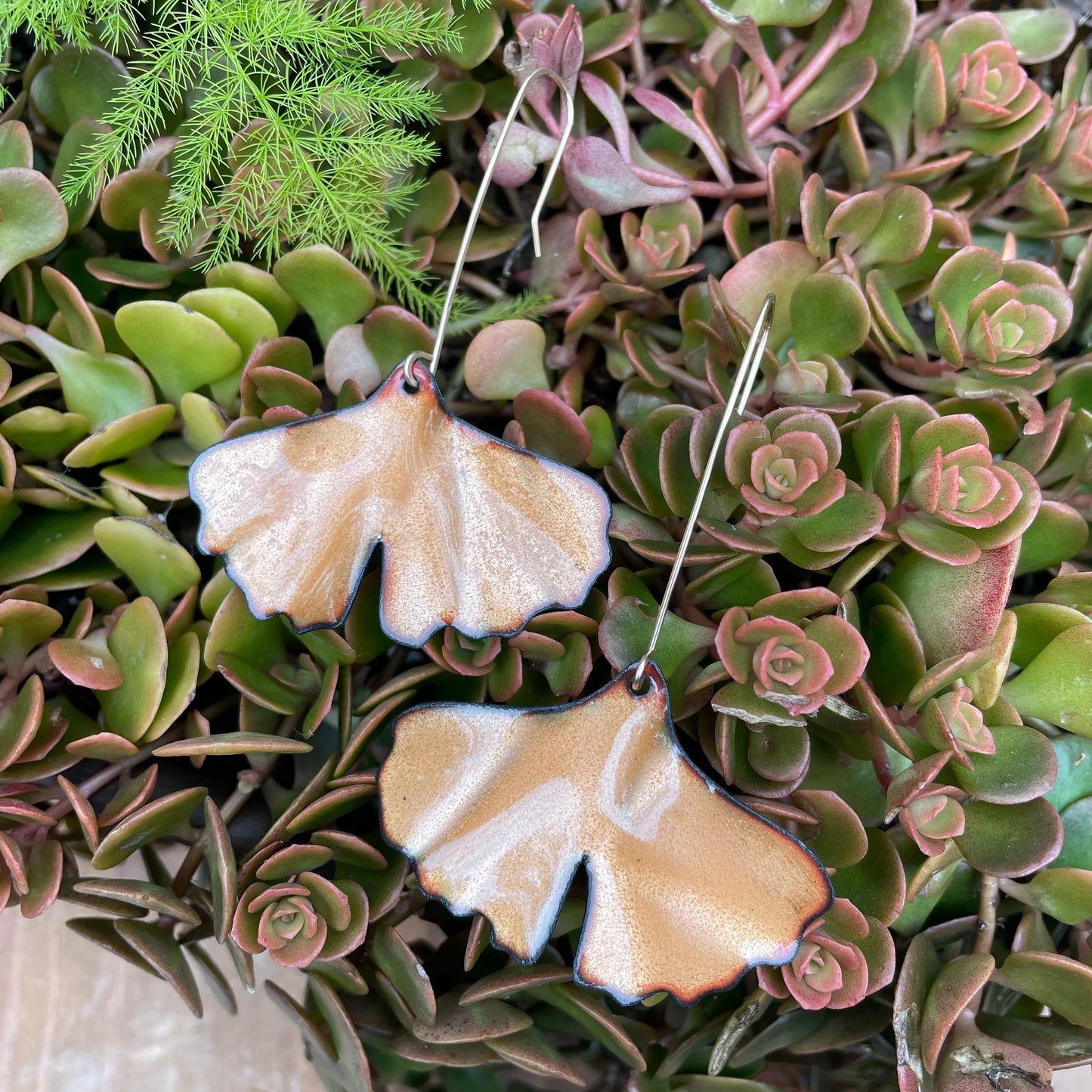 Peach Ginkgo Leaf Earrings