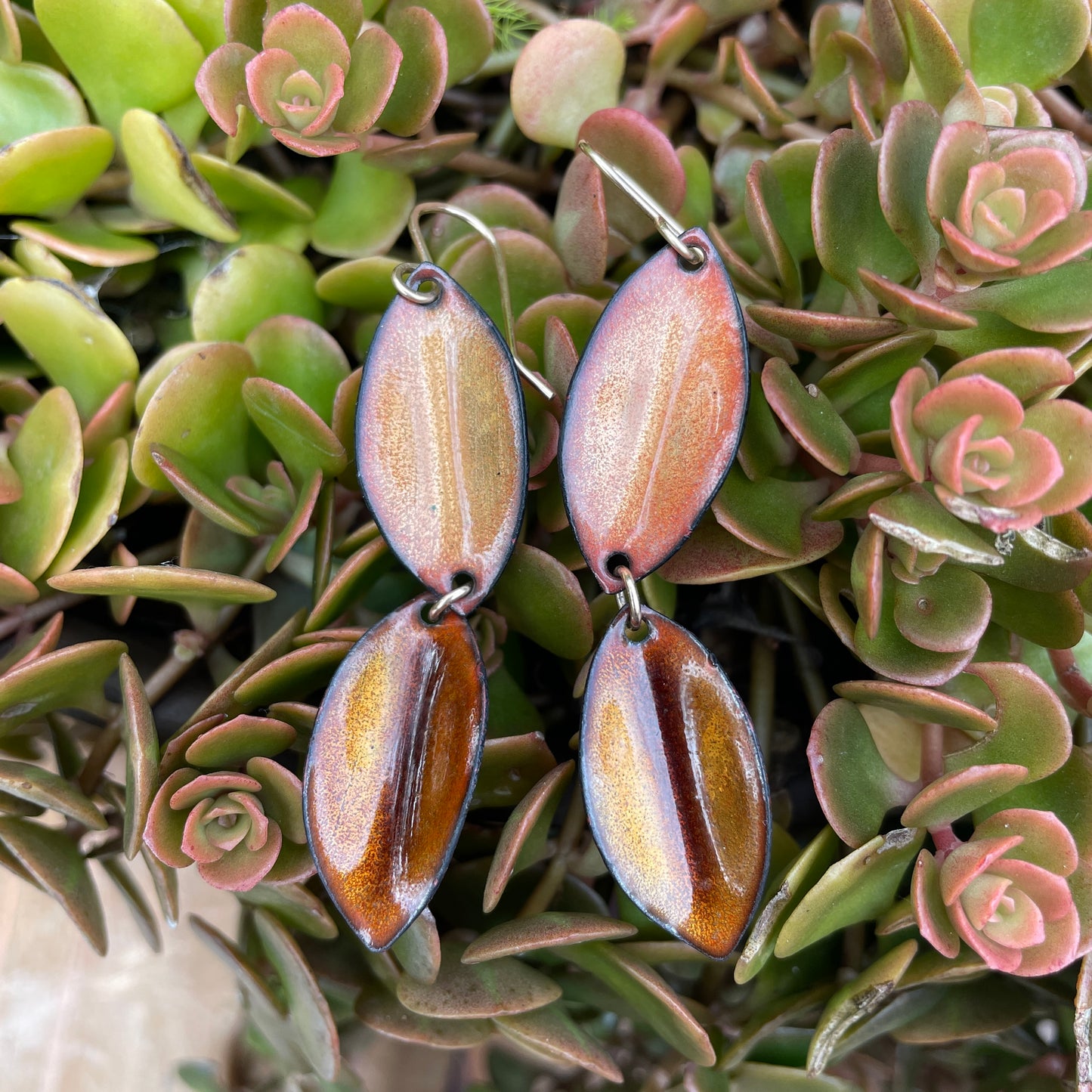 Double Peach & Brown Autumn Leaf Earrings