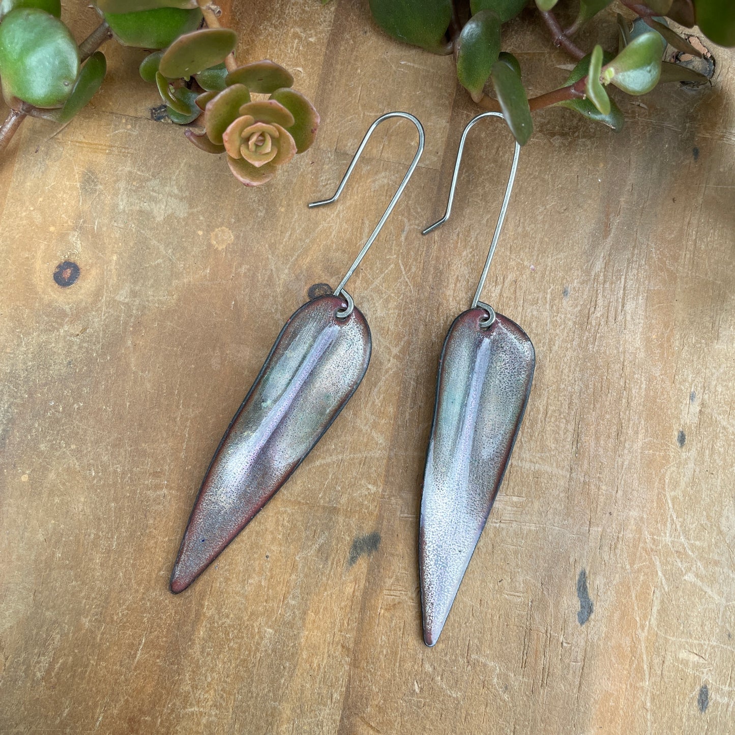 Silvery Purple Autumn Leaf Earrings