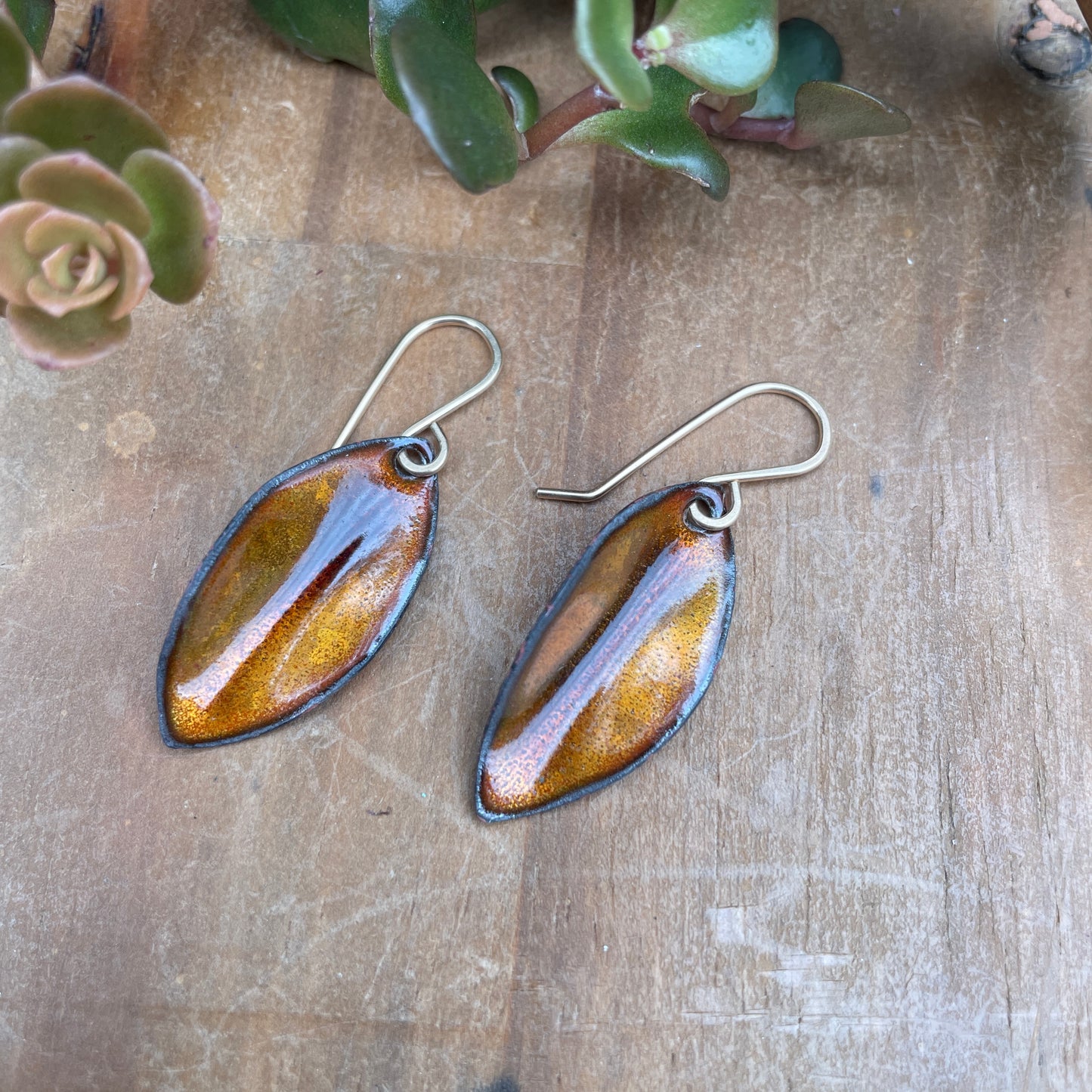 Golden Brown Autumn Leaf Earrings, Small