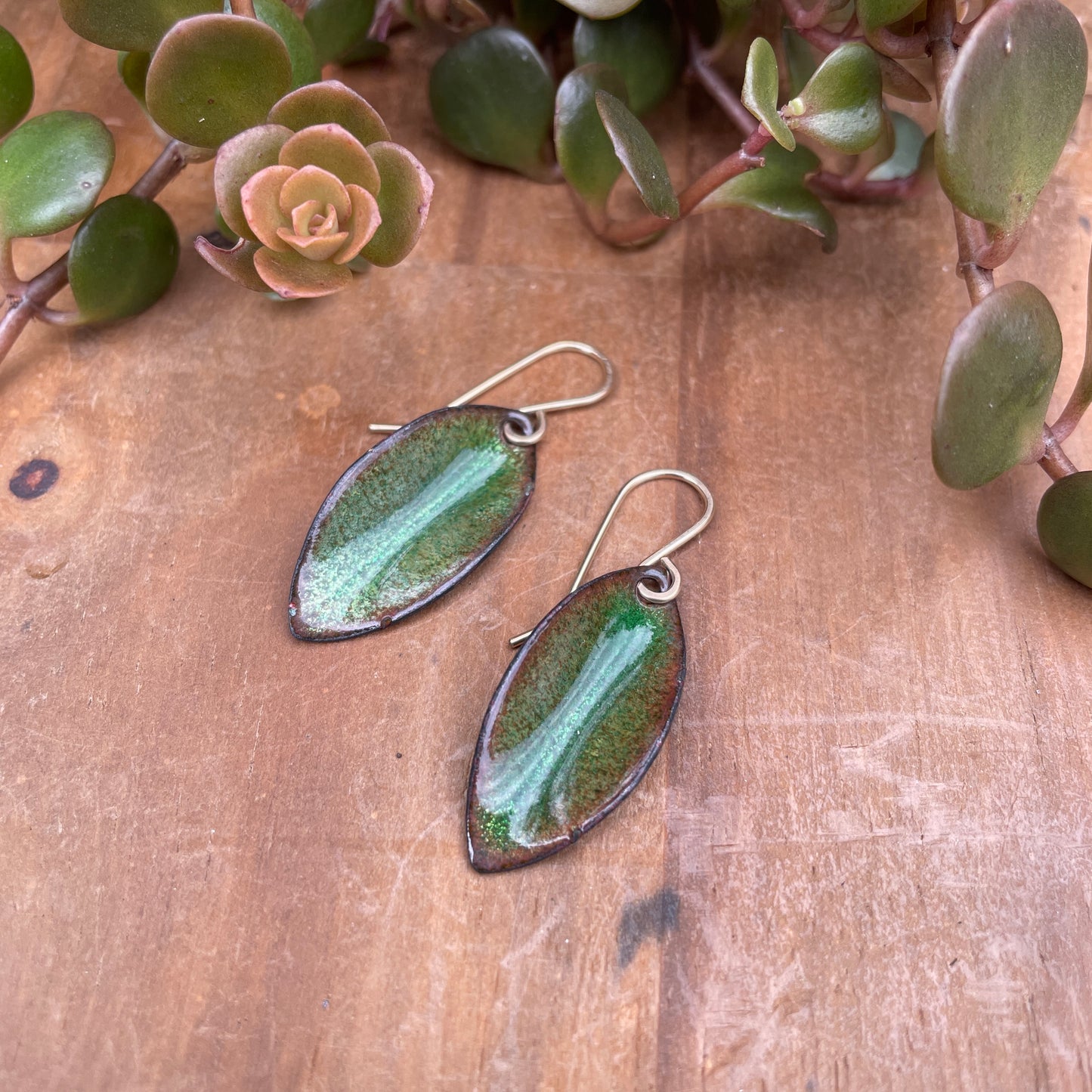 Green Autumn Leaf Earrings, Small