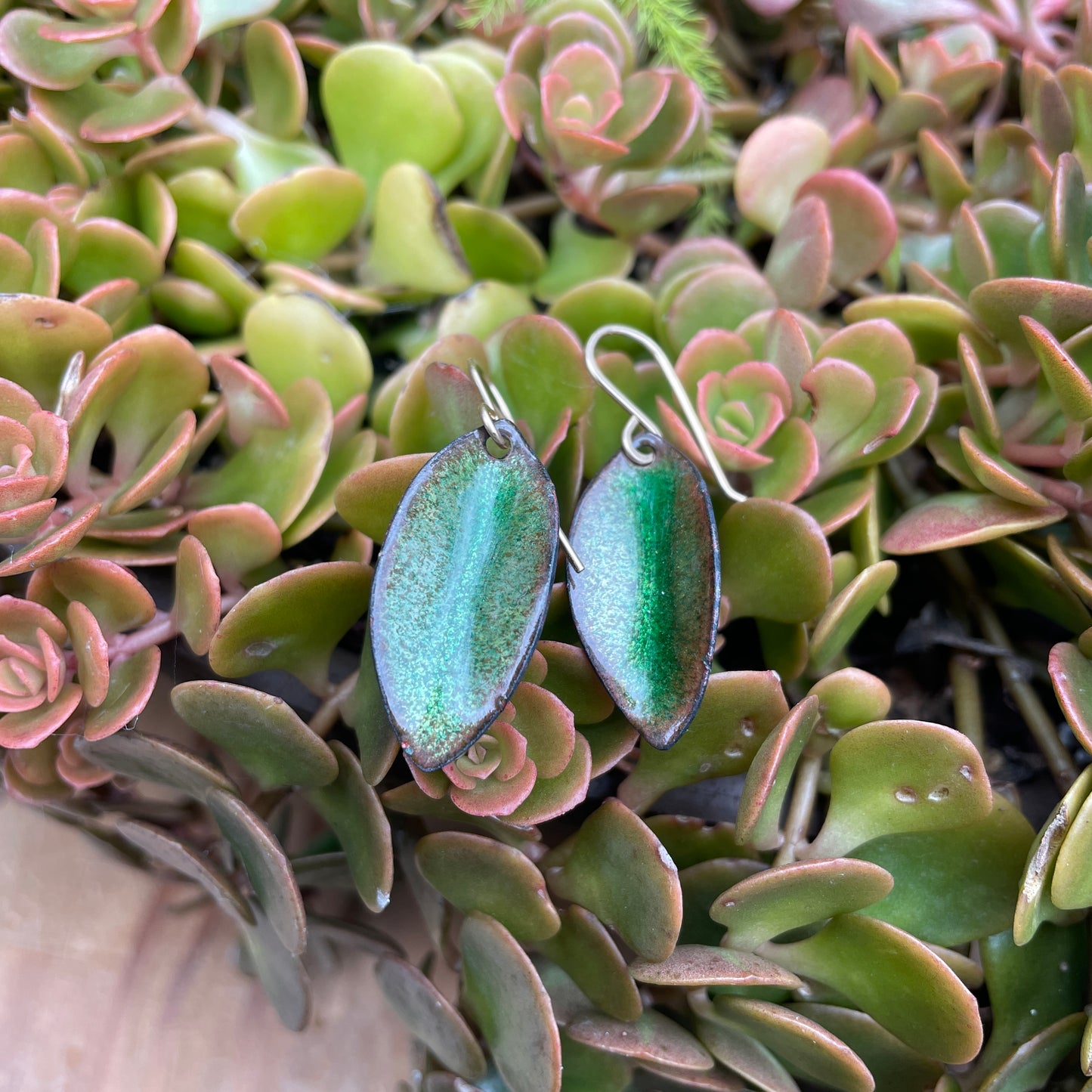 Green Autumn Leaf Earrings, Small