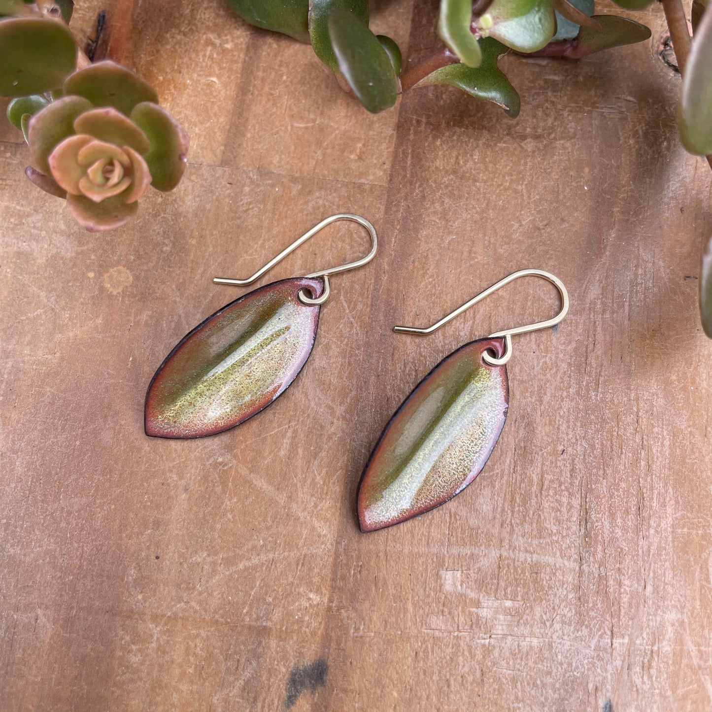 Olive Green Autumn Leaf Earrings, Small