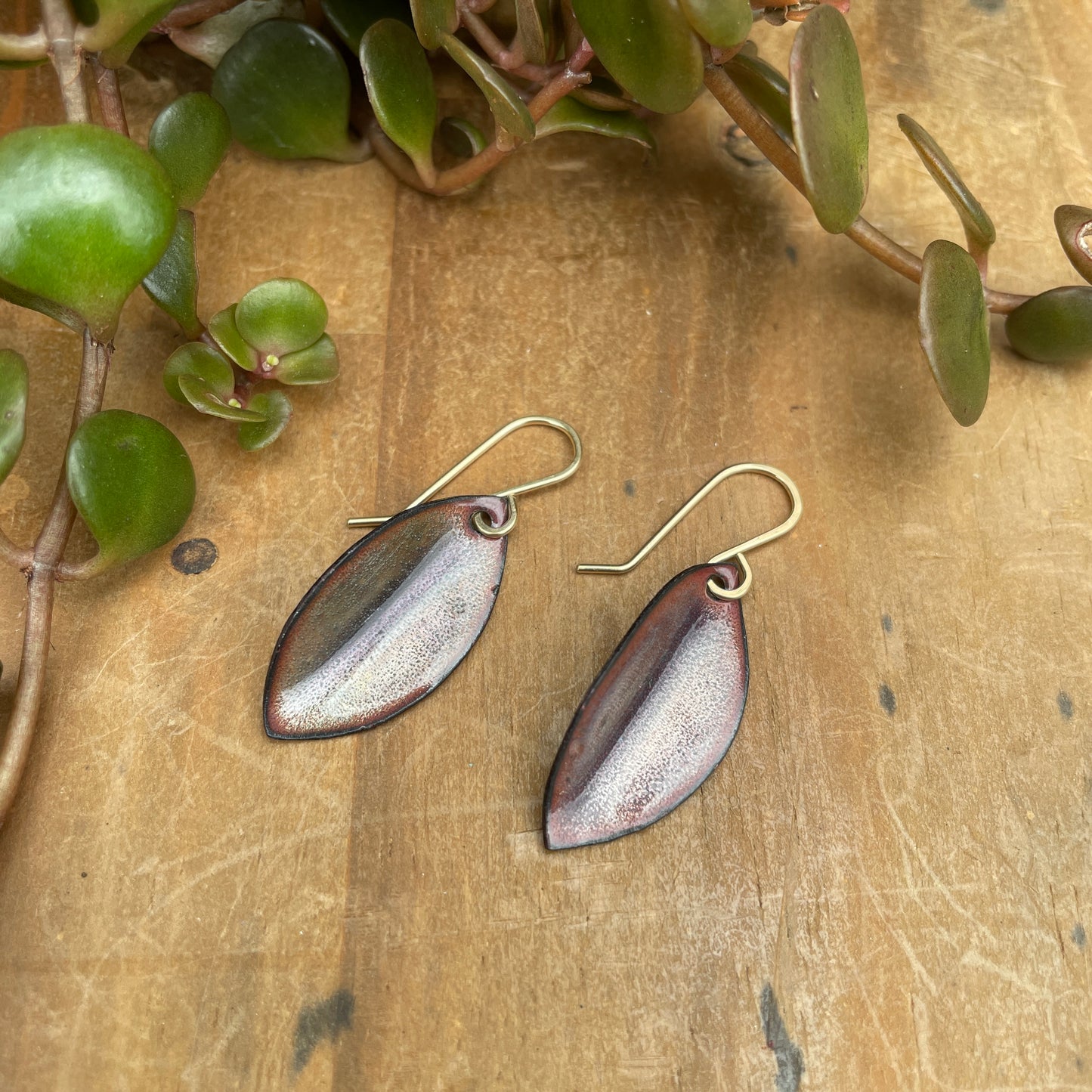 Silvery Purple Autumn Leaf Earrings, Small