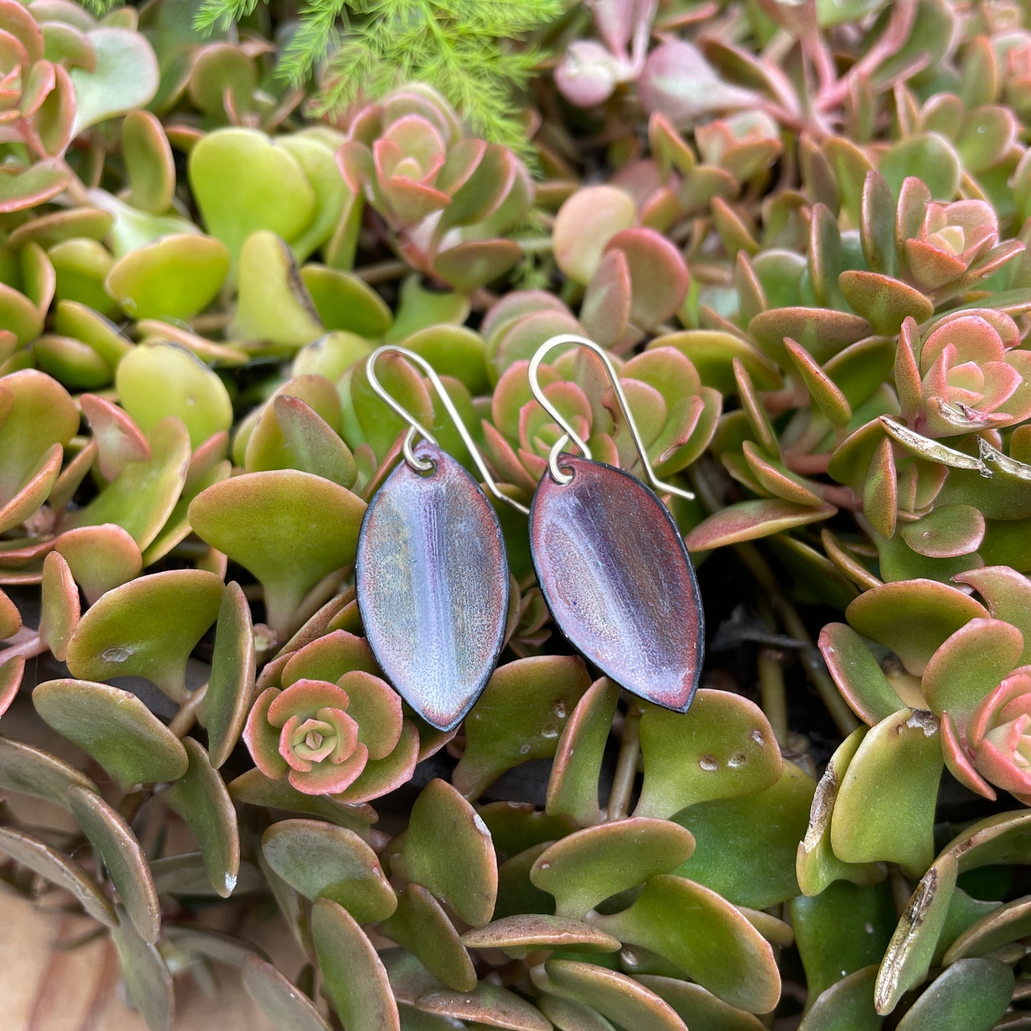 Silvery Purple Autumn Leaf Earrings, Small