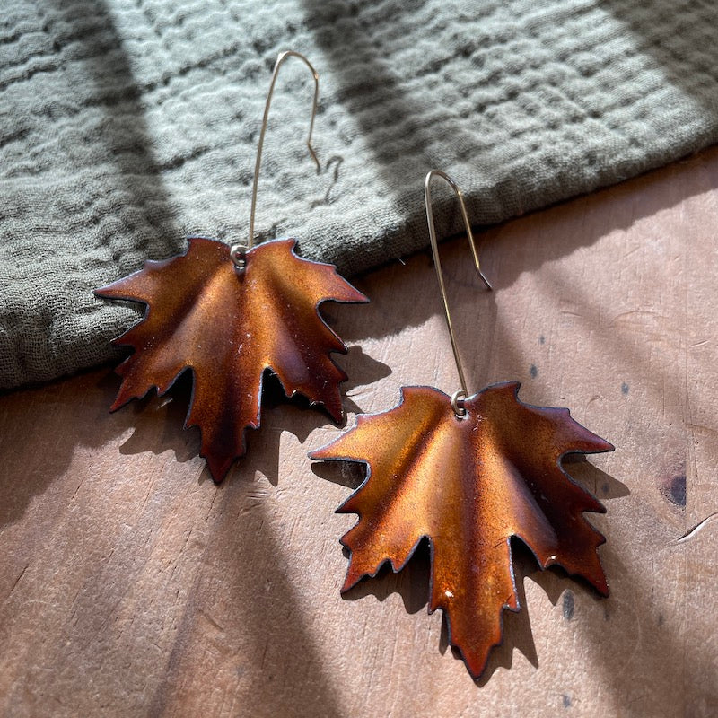 Golden Brown Maple Leaf Earrings, Large