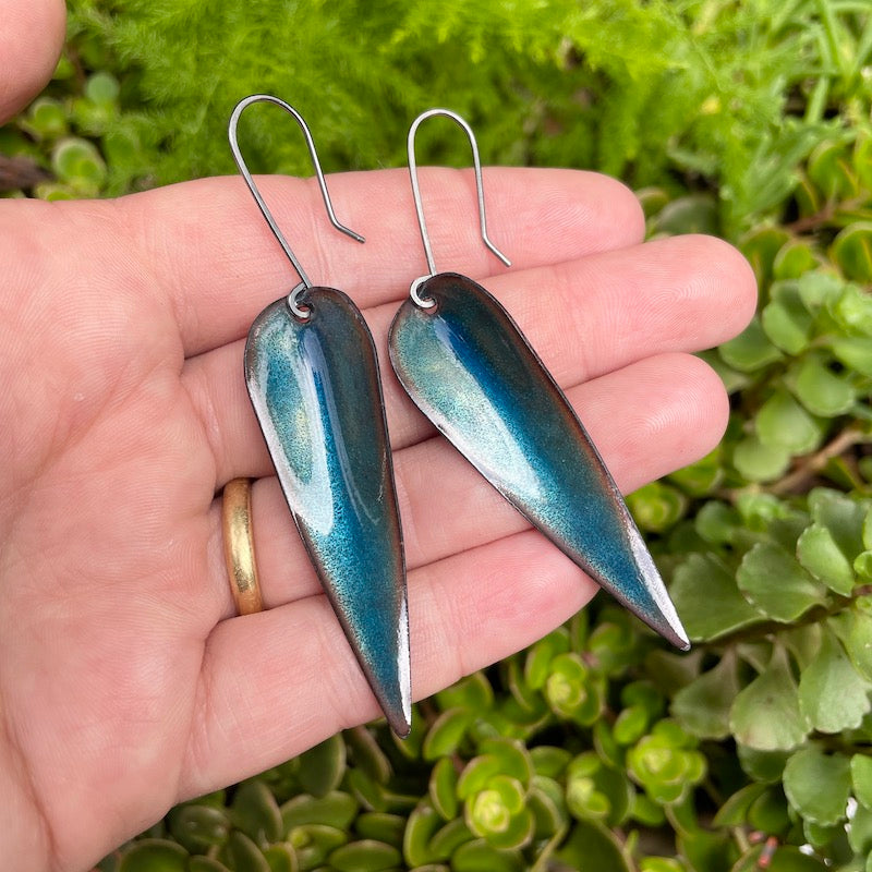 Blue Autumn Leaf Earrings