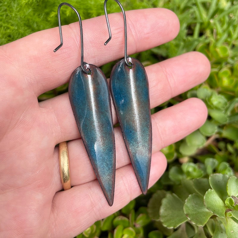 Blue Autumn Leaf Earrings