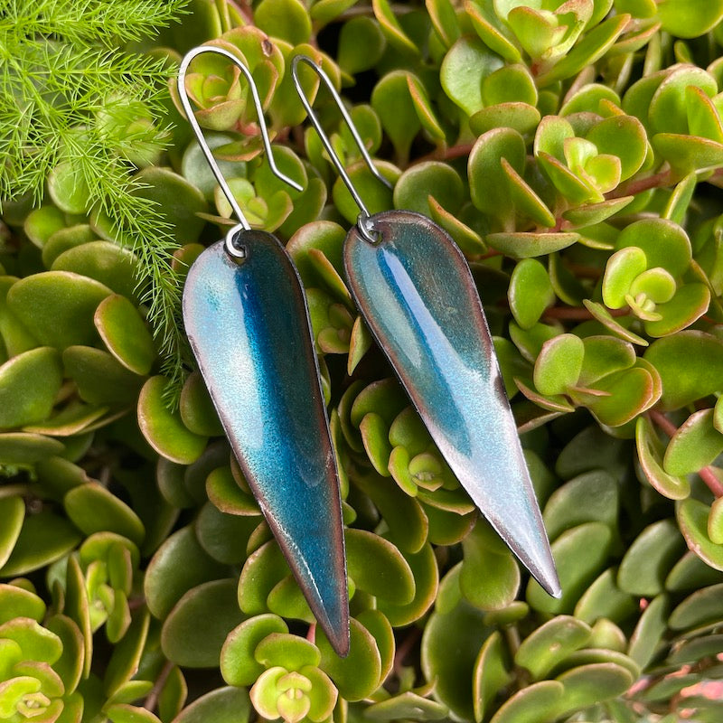 Blue Autumn Leaf Earrings
