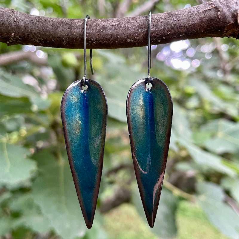 Blue Autumn Leaf Earrings