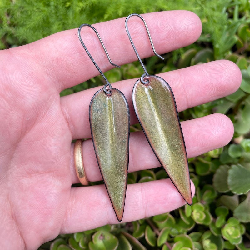 Olive Green Autumn Leaf Earrings