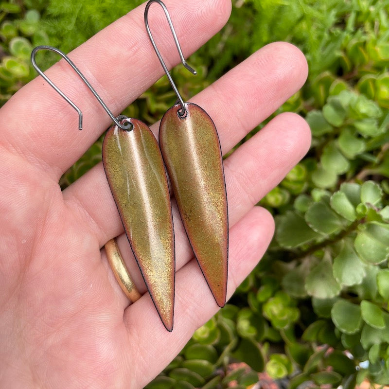 Olive Green Autumn Leaf Earrings