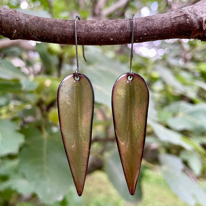 Olive Green Autumn Leaf Earrings