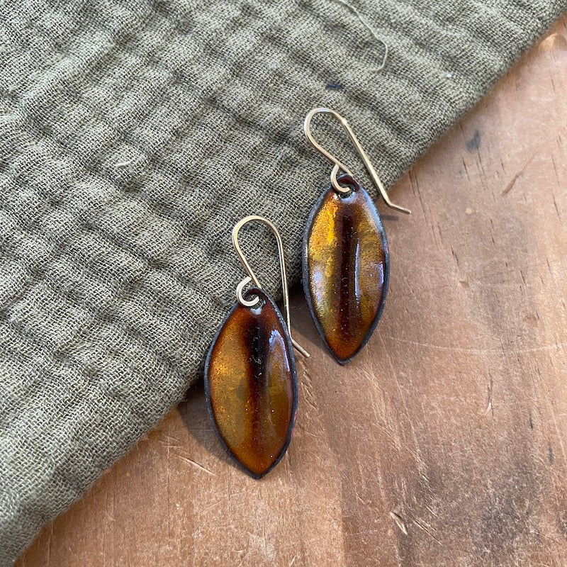 Golden Brown Autumn Leaf Earrings, Small