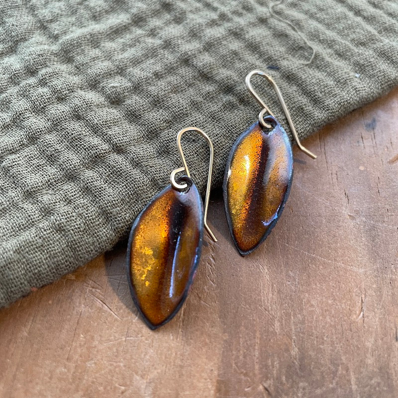 Golden Brown Autumn Leaf Earrings, Small