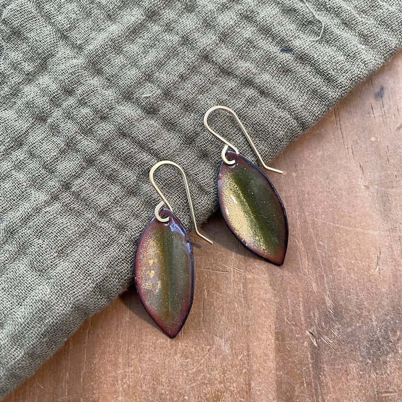 Olive Green Autumn Leaf Earrings, Small