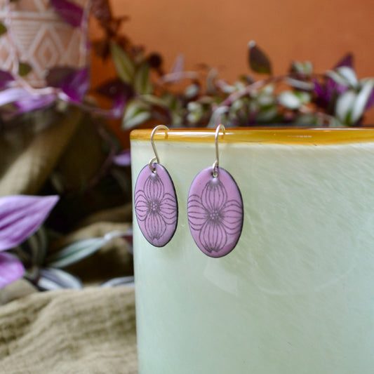 Dark Pink Enamel Dogwood 'Doodle' Earrings