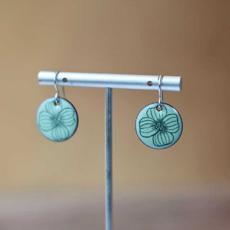 Mint Green Enamel Dogwood Blossom 'Doodle' Earrings