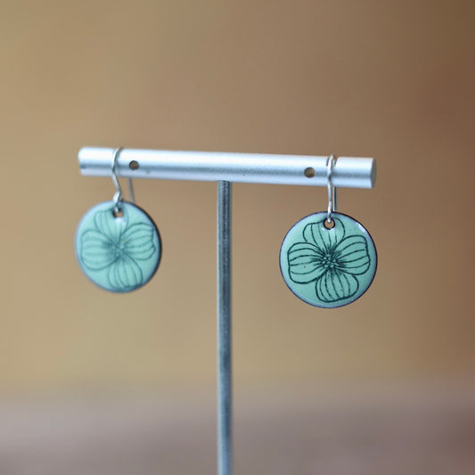 Mint Green Enamel Dogwood Blossom 'Doodle' Earrings