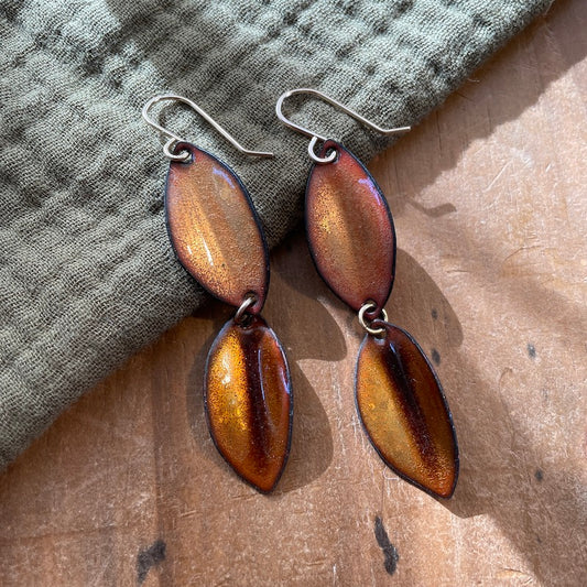 Double Peach & Brown Autumn Leaf Earrings