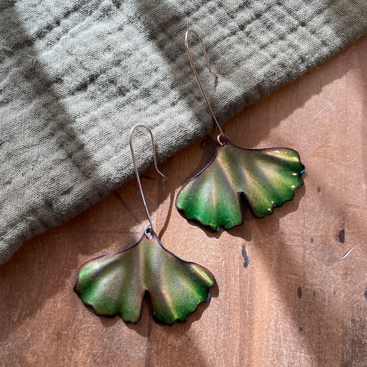 Green Ombre Ginkgo Leaf Earrings