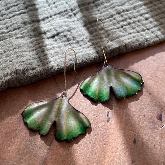 Green Ombre Ginkgo Leaf Earrings