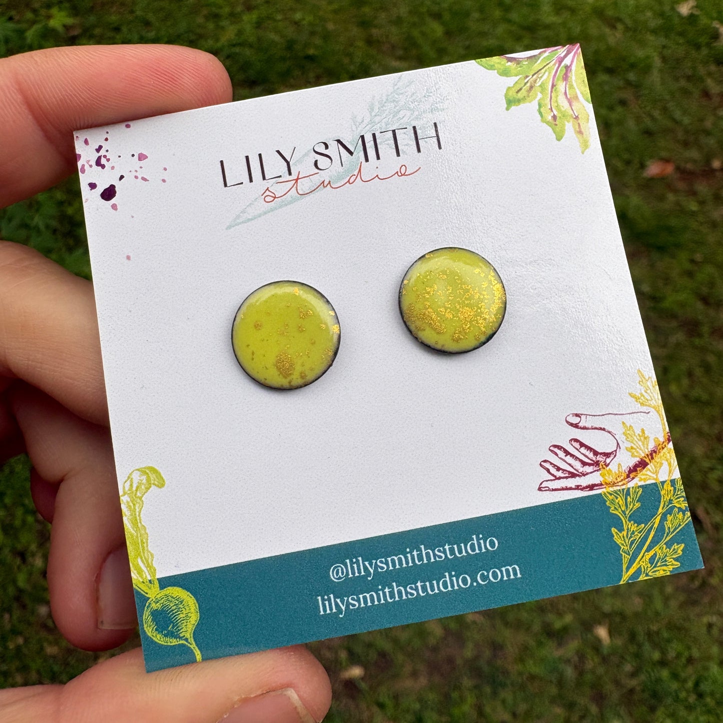 Lemon Sorbet Enamel & Gold Splatter Dot Post Earrings
