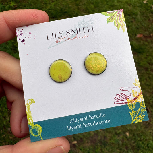 Lemon Sorbet Enamel & Gold Splatter Dot Post Earrings