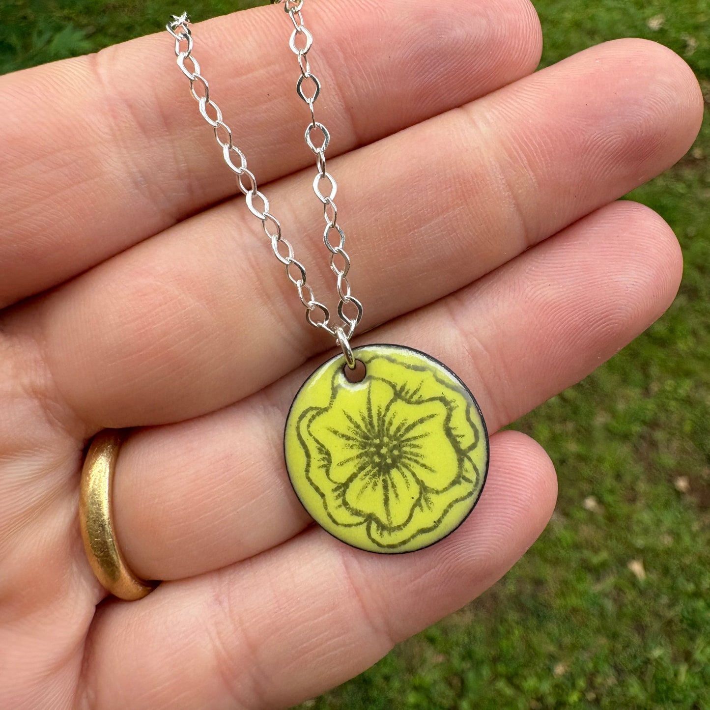 Small Lemon Sorbet Enamel Poppy 'Doodle' Necklace