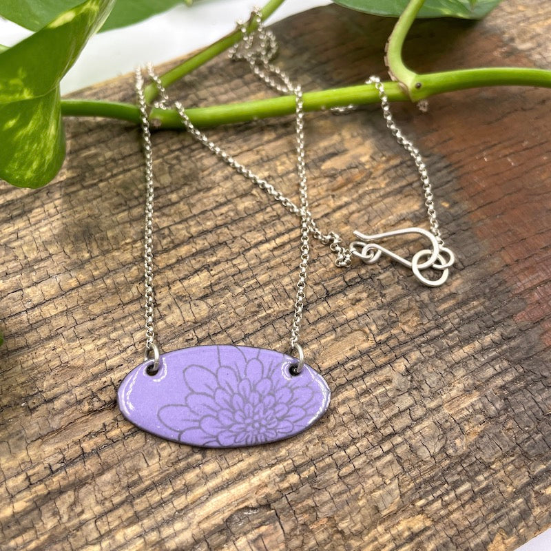 Purple Enamel Chrysanthemum 'Doodle' Necklace