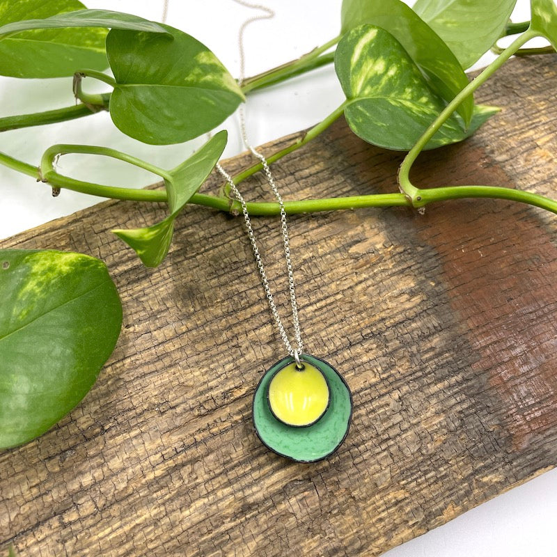 Lemon Sorbet & Green Flower Cup Necklace
