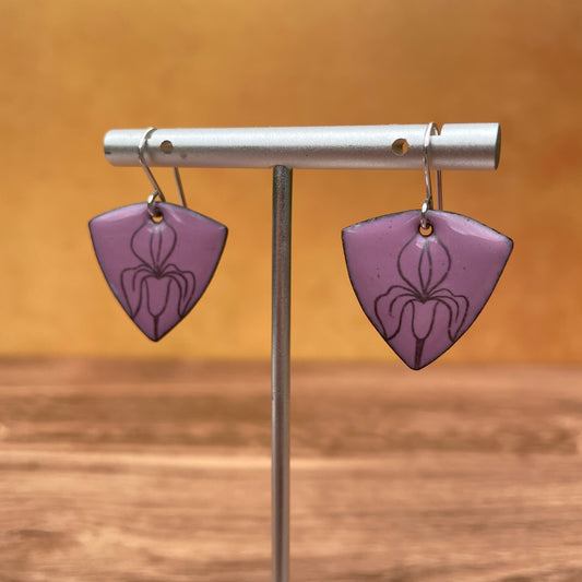 Orchid Pink Enamel Iris 'Doodle' Earrings
