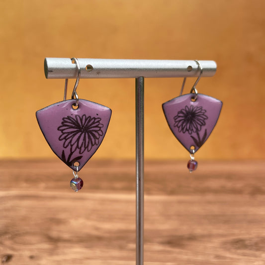 Orchid Pink Enamel Aster 'Doodle' Earrings