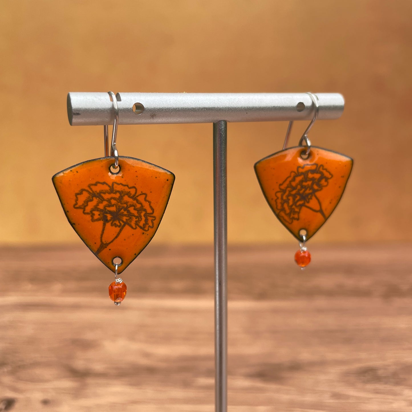 Orange Enamel Carnation 'Doodle' Earrings
