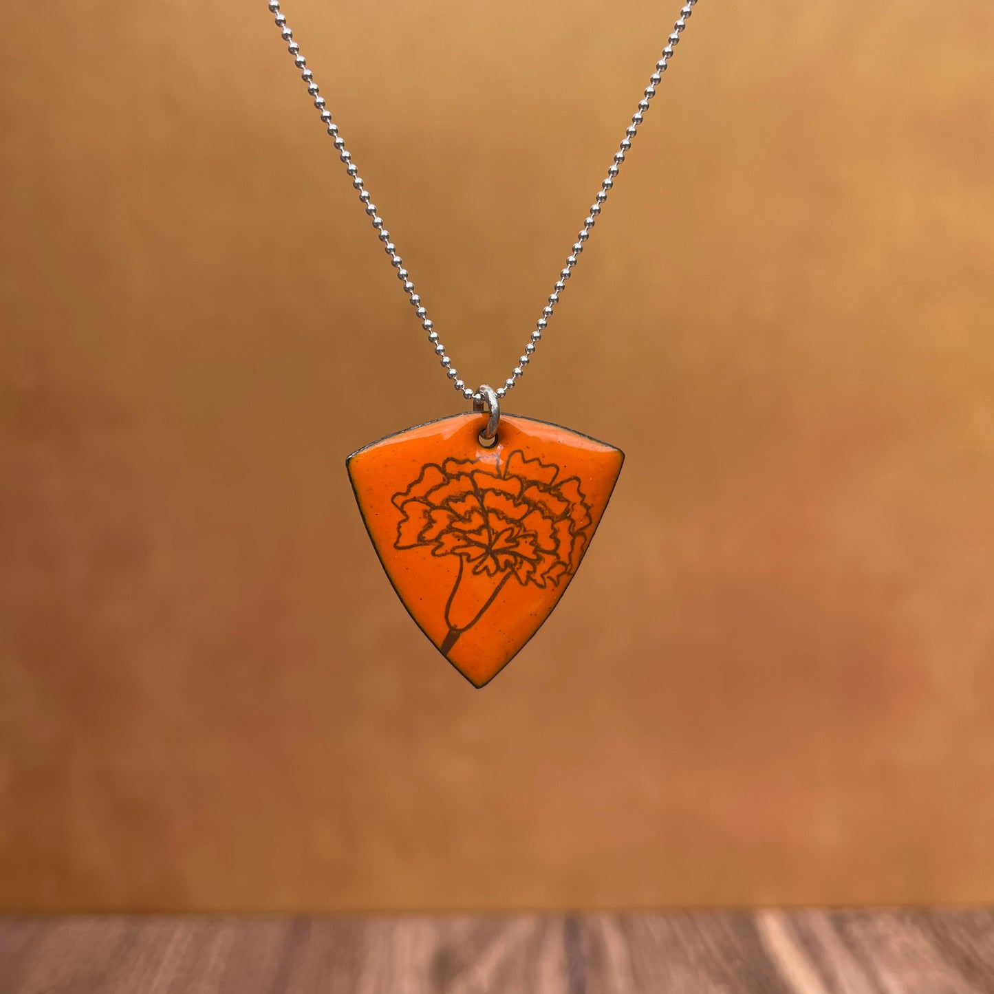 Orange Enamel Carnation 'Doodle' Necklace