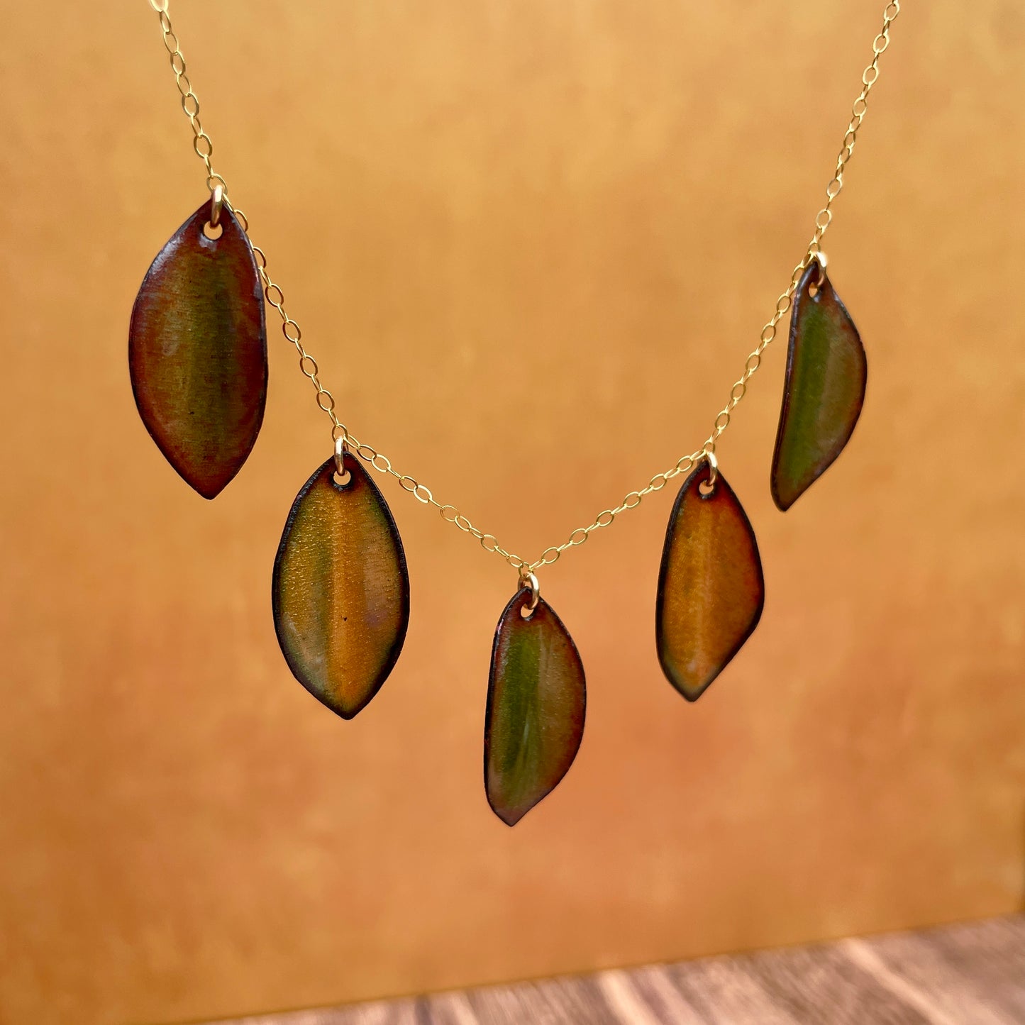 Peach & Olive Green Leaf Pendant Necklace