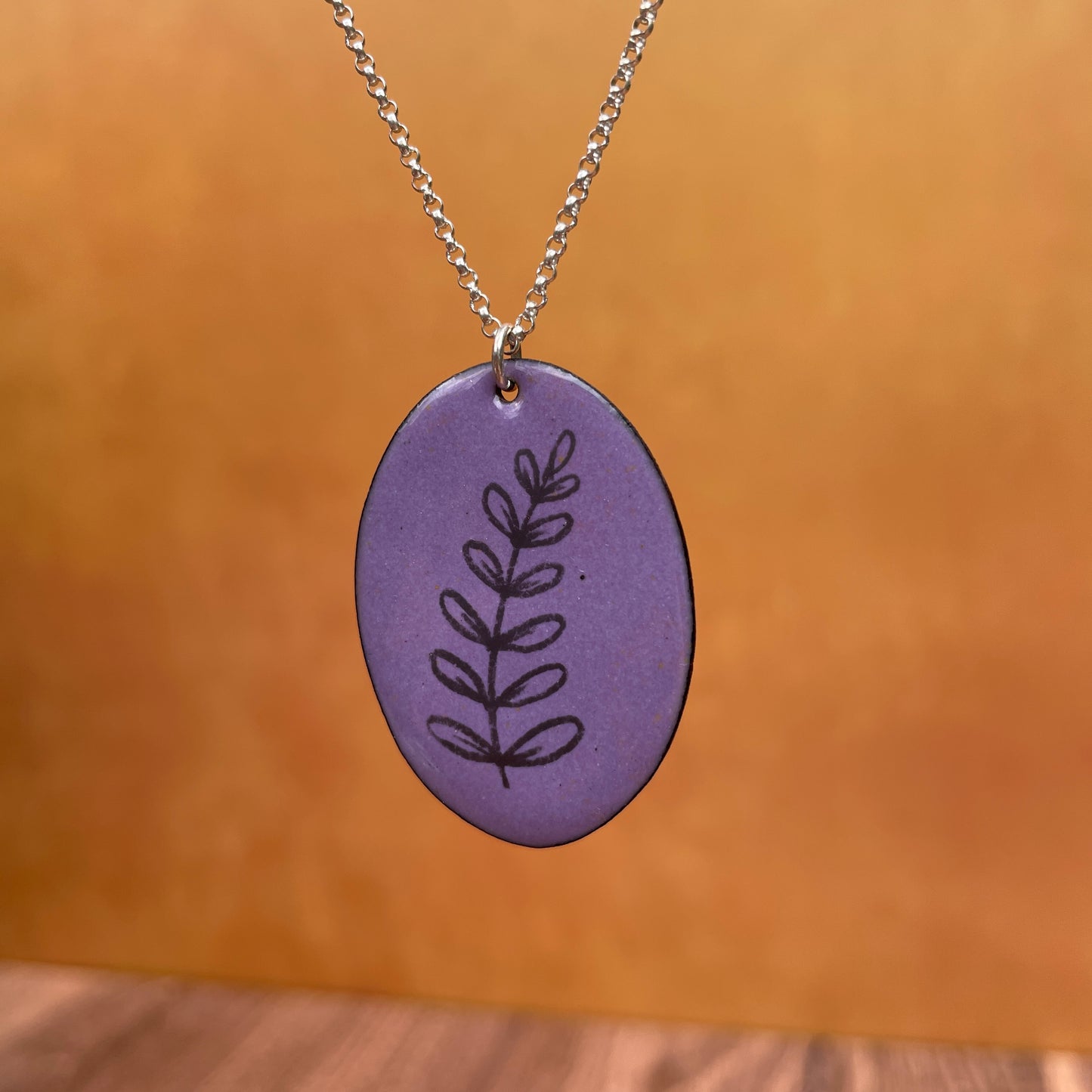 Purple Enamel Fern 'Doodle' Necklace