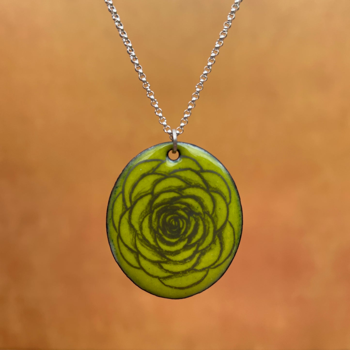 Chartreuse Enamel Camellia 'Doodle' Necklace